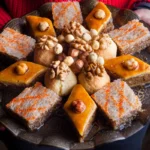 Arabic sweets beautifully presented on a festive table, ready for a celebration.