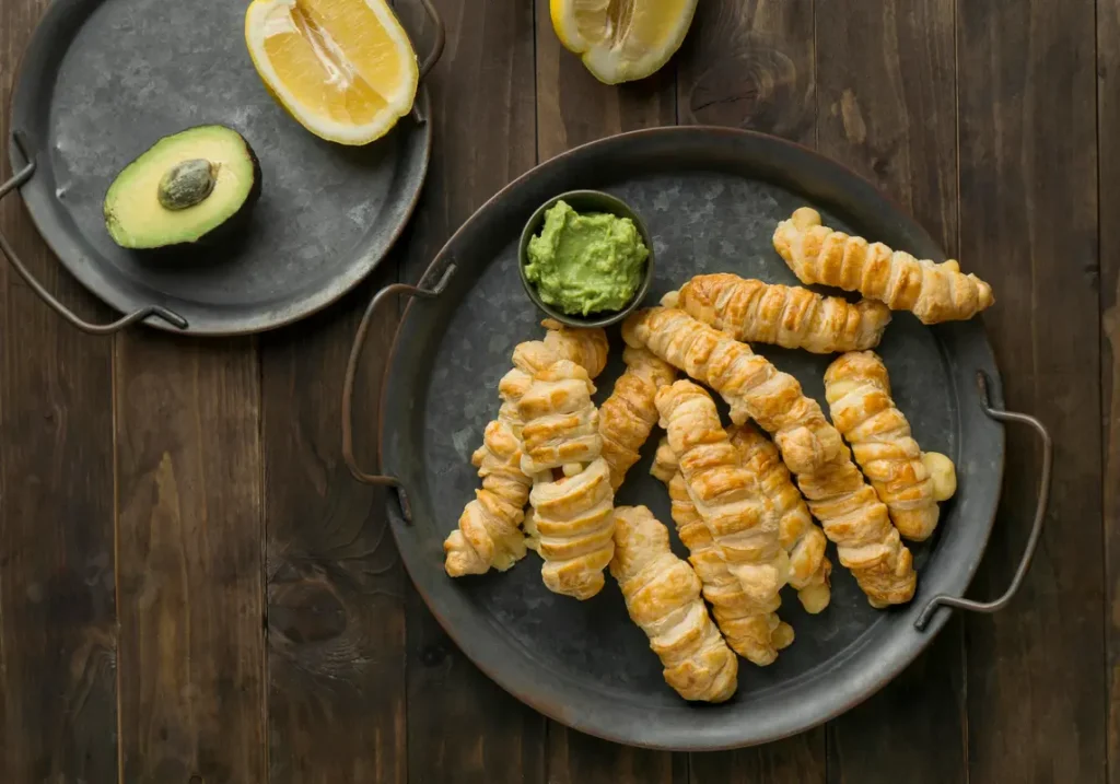 A platter of freshly fried Tequeños, showcasing their golden-brown crust and oozing cheese filling.